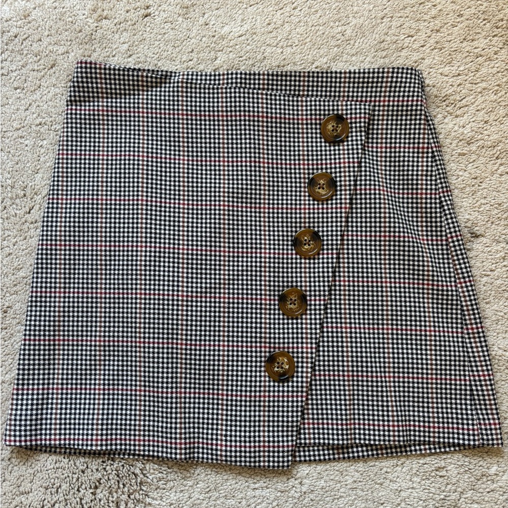 Forever 21 Black and White Plaid Mini Skirt with Button Accents